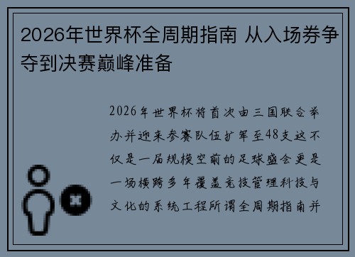 2026年世界杯全周期指南 从入场券争夺到决赛巅峰准备 2026年世界杯全周期指南 从入场券争夺到决赛巅峰准备